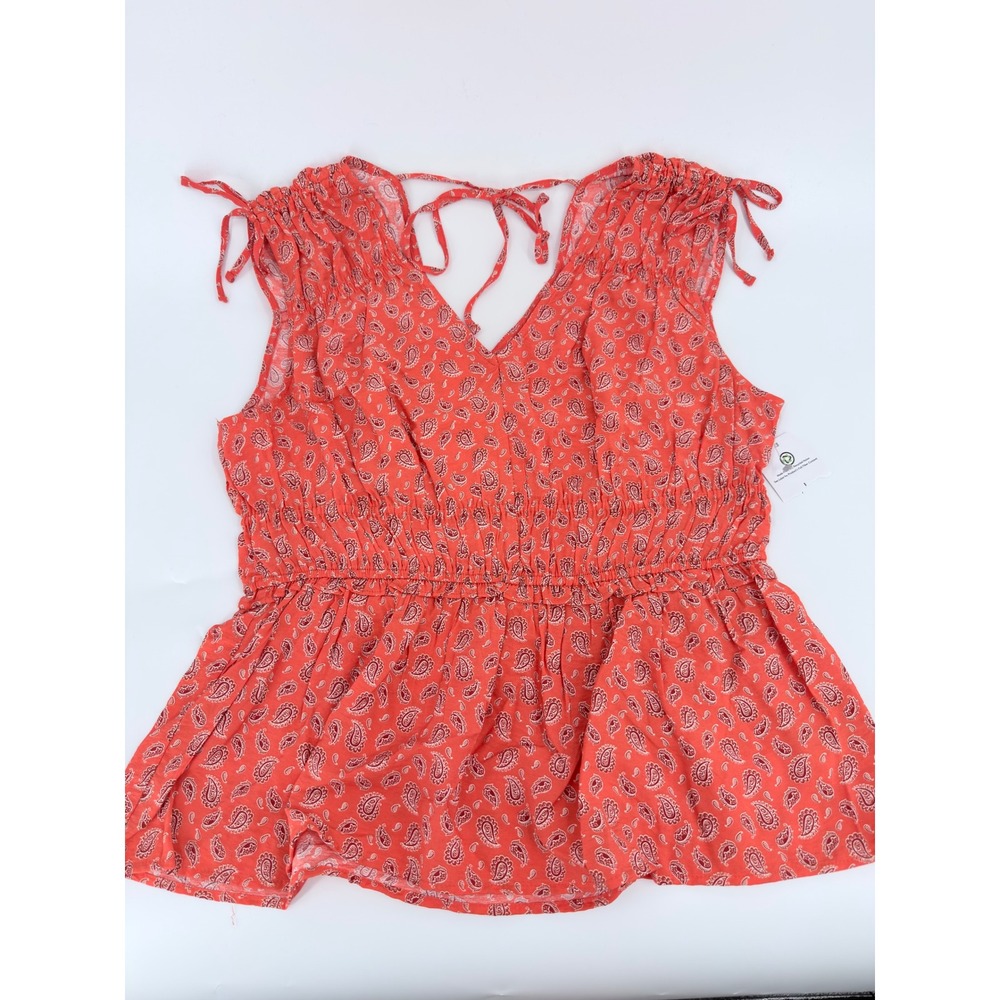 Time and Tru Peplum Top Smocked Waist Modern Women Size L 12-14 Red Paisley